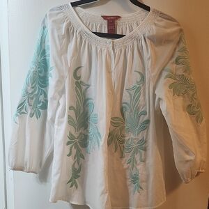 Sundance White and Blue Embellished Blouse